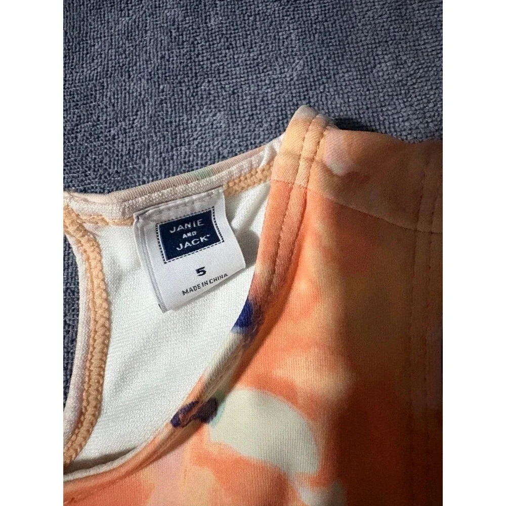 Janie and Jack Girls size 5 5t swim bikini suit 2 pc orange floral watercolor